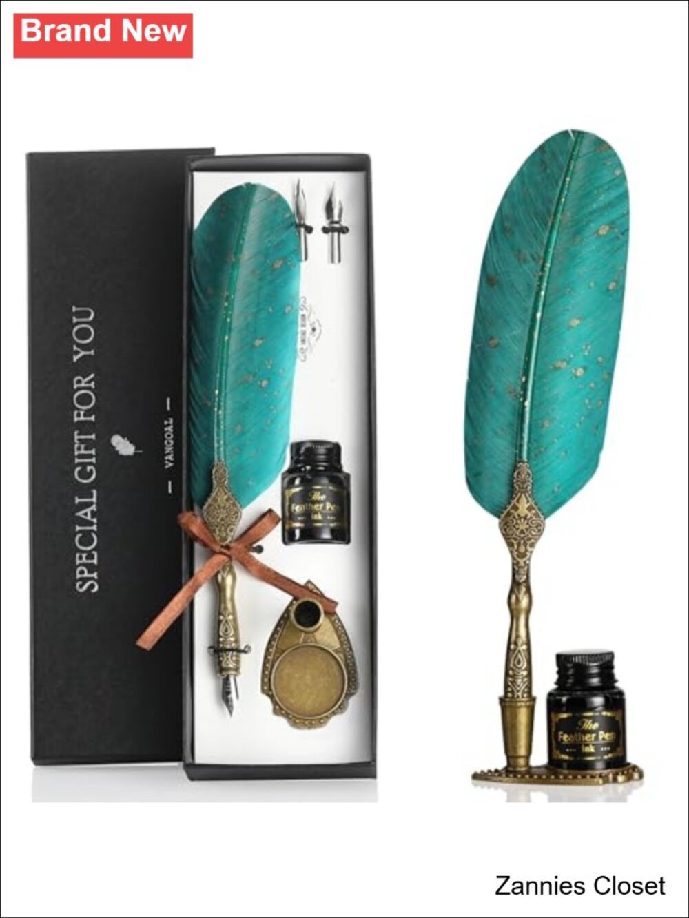 ✨ VANGOAL Vintage Feather Pen and Ink Set with Carving Pen Stand, Calligraphy